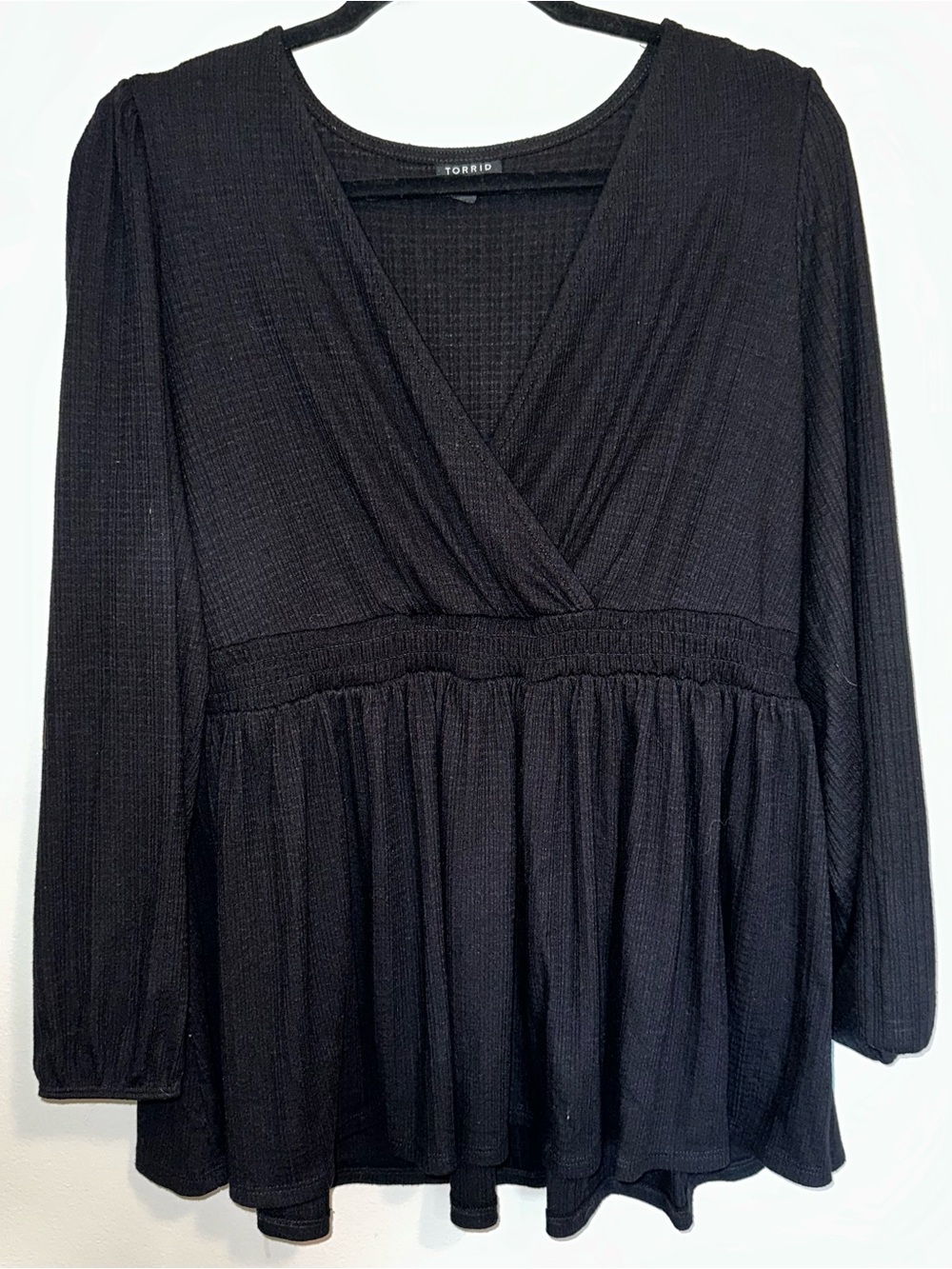 torrid Black V-Neck Peplum Long Sleeve Top